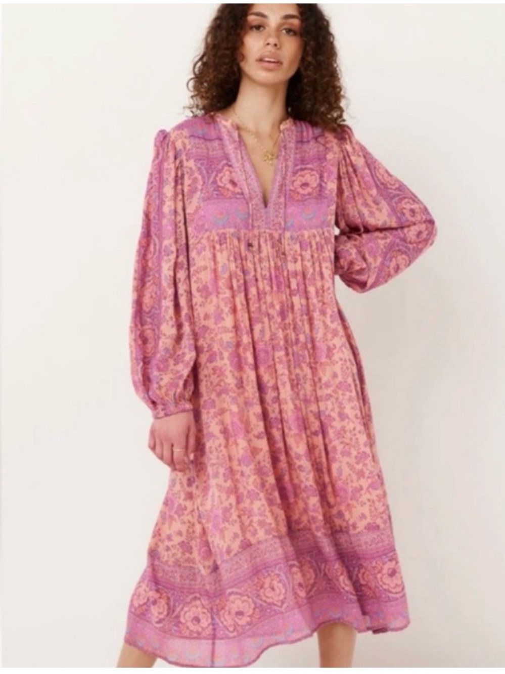 Spell Folk Song Mauve-Pink Floral Boho Midi Dress